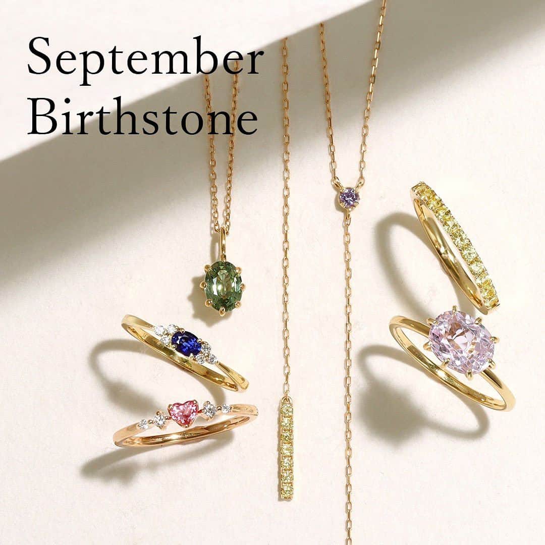 のインスタグラム：「【September Birthstone Collection】 9月生まれのみなさま、お誕生日おめでとうございます🎉  9月の誕生石は、サファイアとクンツァイト。  ブルー、ピンク、イエロー、グリーン・・と豊かな色彩と強い煌めきの「サファイア」。 うるうると輝く、花びらのようなニュアンスカラーの「クンツァイト」。  サファイアの石言葉 誠実、慈愛、徳望  クンツァイトの石言葉 愛情、純粋、癒し  誕生石はあなたを見守る特別な存在。だからこそビズーでは、毎日、そして長年身につけられるシンプルなデザインや品質にこだわって、おつくりしています。あなたの心に響く、最愛の一本との出会いがありますように。  — #BIZOUX #ビズー #多彩な天然石 #誕生石」