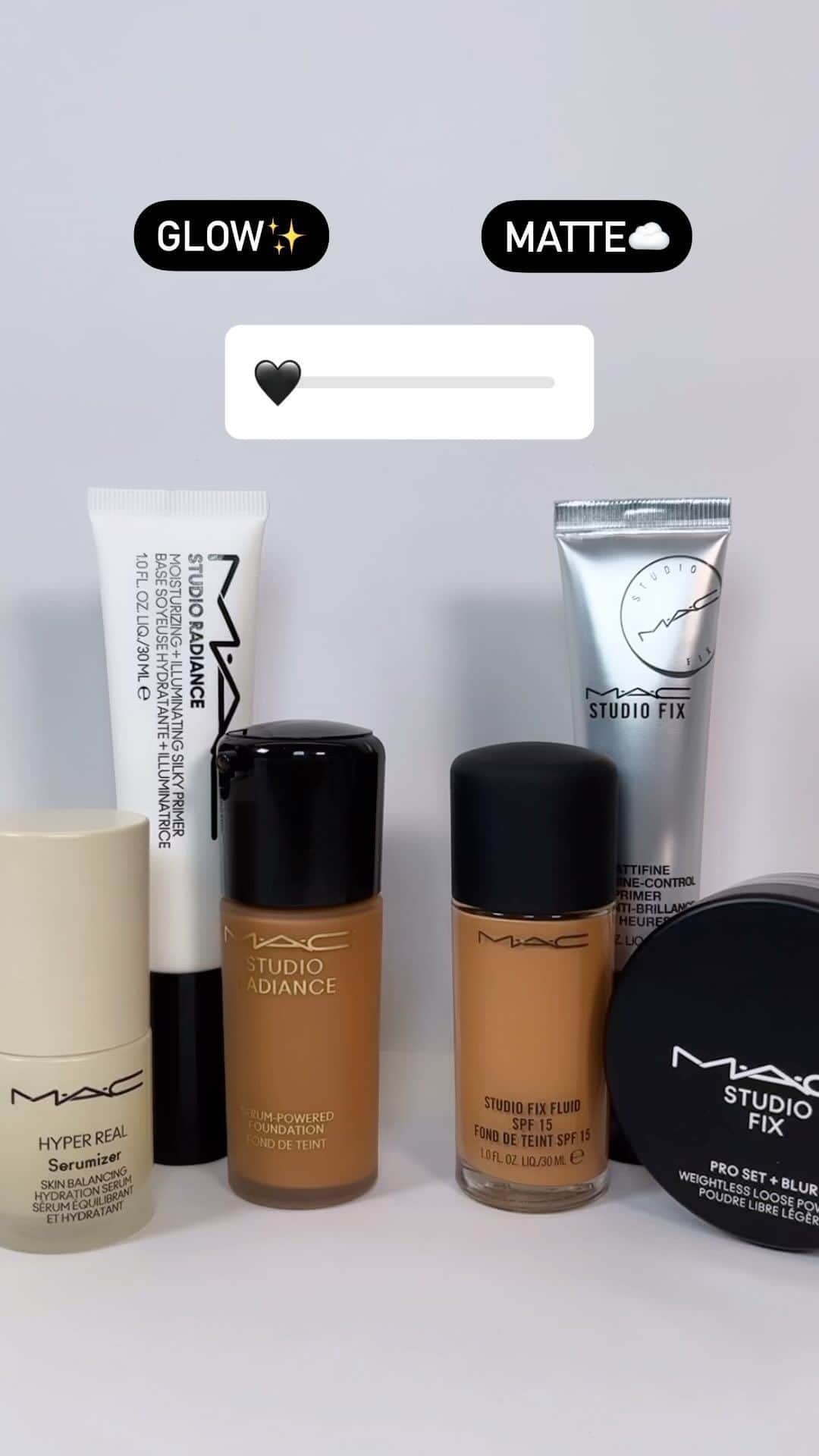M·A·C Cosmetics UK & Irelandのインスタグラム：「Which team are you? ✨☁️   Whether you’re all about the glow or like to keep it matte we’ve got you covered!   Team Glow: ✨Hyper Real Serumizer™ ✨Studio Radiance Moisturizing + Illuminating Silky Primer ✨NEW Studio Radiance Serum-Powered™ Foundation   Team Matte: ☁️Studio Fix Mattifine12HR Shine Control Primer ☁️Studio Fix Fluid SPF15 Foundation ☁️Studio Fix Pro Set + Blur Weightless Loose Powder     #MACCosmeticsUK #MACStudioRadiance #MACStudioFix」
