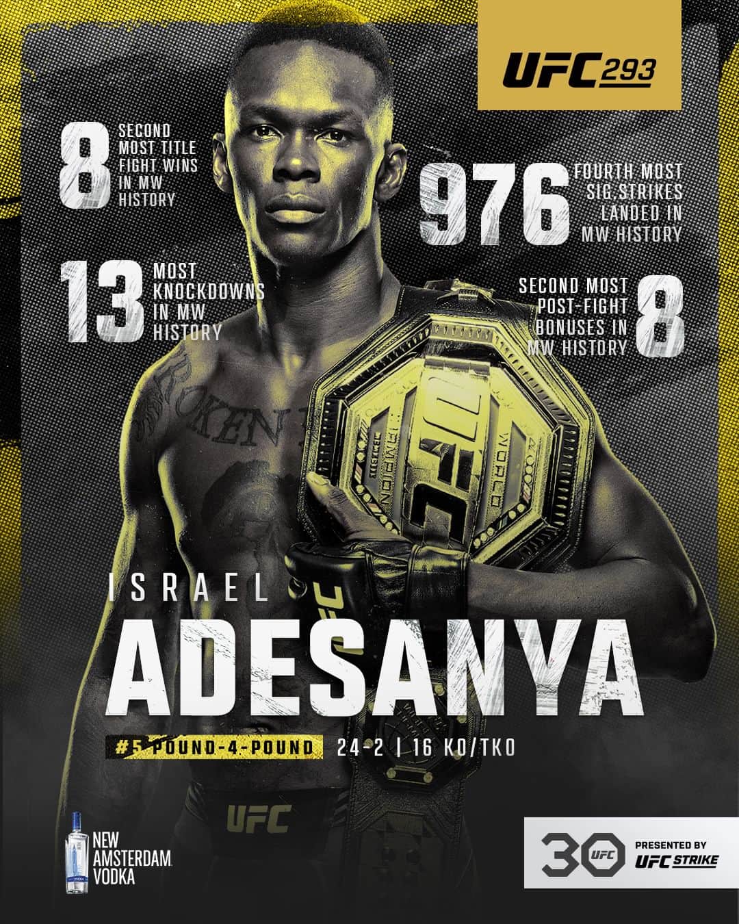 UFCさんのインスタグラム写真 - (UFCInstagram)「Your main event by the numbers 📊  Who's leaving #UFC293 with the strap!?  [ B2YB @NewAmsterdamVodka ]」9月9日 2時11分 - ufc