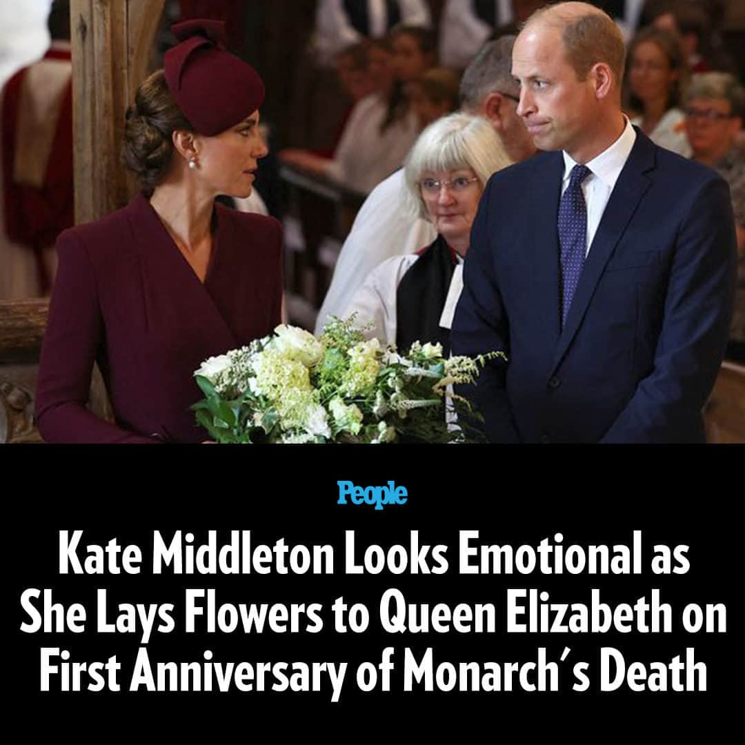 People Magazineさんのインスタグラム写真 - (People MagazineInstagram)「#KateMiddleton and #PrinceWilliam are missing Queen Elizabeth. On the first anniversary of the history-making monarch's death, the royal couple traveled to Wales for a service honoring #QueenElizabeth at the ancient St. Davids Cathedral.   The Queen died at Balmoral Castle in Scotland at age 96 on Sept. 8, 2022, after a 70-year reign. During the service, Princess Kate stepped forward with her husband by her side to place a bouquet of white flowers at a portrait of Queen Elizabeth. They were visibly moved, standing solemnly before the photo in a moment of silence.  The event, called "an act of reflection for accession day," included prayers said in both Welsh and English. An incredibly poignant moment came with the singing of "Thou Knowest, Lord, the Secrets of Our Hearts," evoking the sadness of Queen Elizabeth's funeral.  Prince William and Princess Kate shared photos of the moving moment on their social media pages. Tap the link in bio for the full story. 📷: Getty Images」9月9日 3時00分 - people