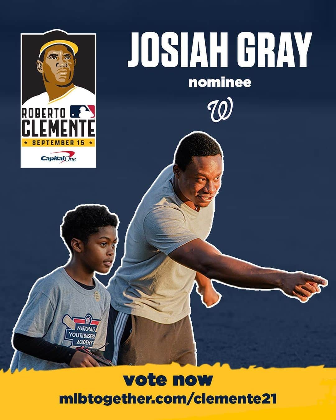 ワシントン・ナショナルズのインスタグラム：「Congratulations 2023 Roberto Clemente Award nominee, Josiah Gray!  Josiah’s dedication to growing the game of baseball shines through in his commitment to #NatsAcademy and his leadership in the clubhouse.  Vote Josiah: mlbtogether.com/clemente21  #Nats4Good」