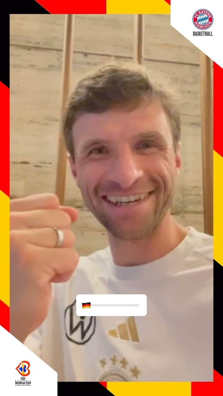 トーマス・ミュラーのインスタグラム：「Hey @izzy_b99, @niel5bln & @fruit_96 - wir haben da noch einen Gratulanten vom @dfb_team für euch! #WeBallTogether #KoerbeFuerD @fcbayern」