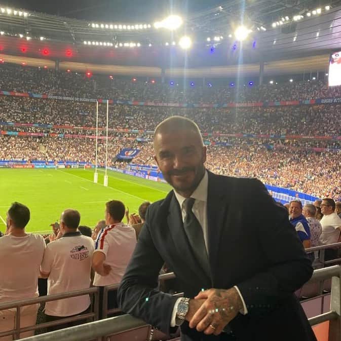 のインスタグラム：「So much fun at the first game of the Rugby World Cup 🇫🇷 Amazing atmosphere 💙🤍❤️ @tudorwatch ❤️ @rugbyworldcup」