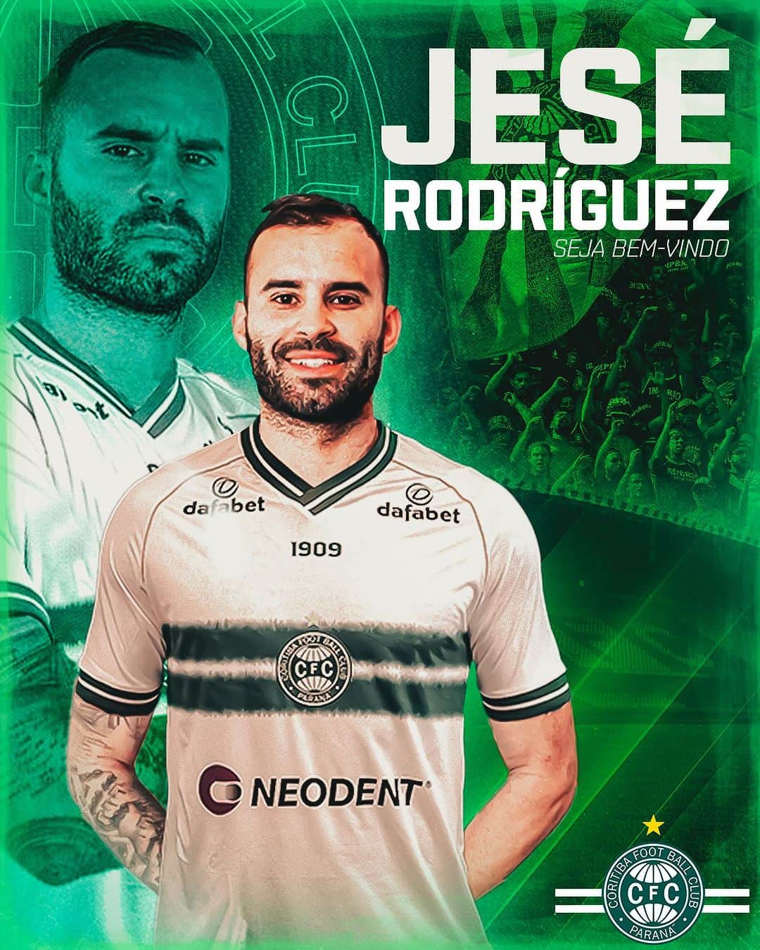 ヘセ・ロドリゲスのインスタグラム：「Agora é em definitivo! 🇪🇸  Jesé Rodríguez assina contrato com o Coritiba. O bi-campeão da Champions League desembarcou em Curitiba na manhã desta sexta-feira (08) e já vestiu o manto 🇳🇬.   Bienvenido, Jesé! 🟢⚪️」