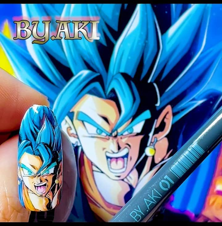 上野明子のインスタグラム：「DRAGON BALL🔥 孫悟空💪  ドッカンバトルの孫悟空🔥  🛒🛒🛒🛒🛒🛒🛒🛒🛒🛒🛒  💅プロネイリストさん 自己紹介URLより 🎨誰でも🆗 @nailoid.by.aki   #dragonball #songoku  #ドラゴンボール #ドラゴンボールネイル #ドッカンバトル @akira.toriyama  #鳥山明 大先生様✨  @by.aki #anime#manga#NAIL#ジェルネイル#ネイル#福岡#福岡市#全てジェルネイル#手描きネイル#all.gel#痛ネイル#ネイリスト#キャラネイル#네일#gel甲#美甲#clou#مسمار#paku #uña」