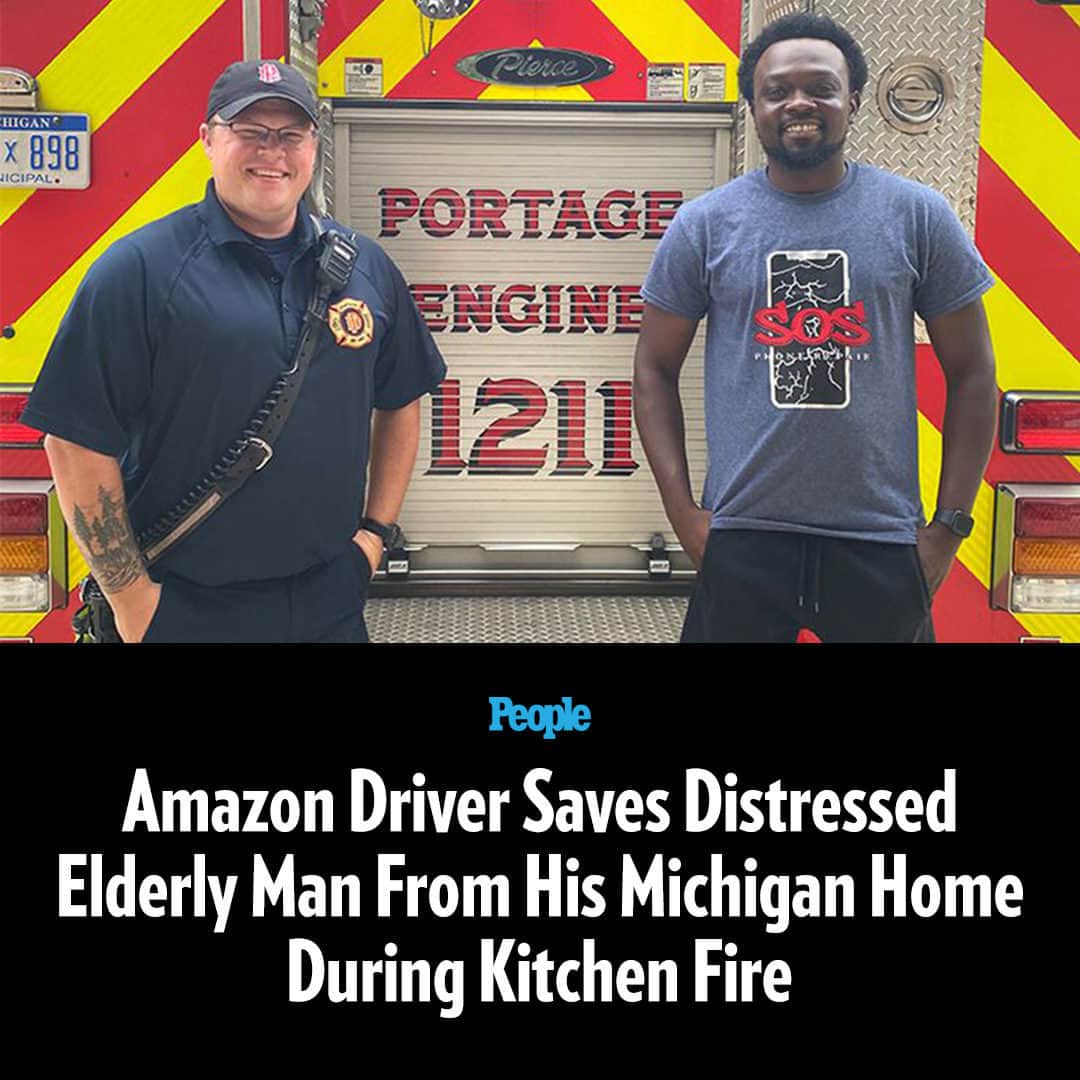 People Magazineさんのインスタグラム写真 - (People MagazineInstagram)「Cedric Figures was delivering a package to a home on Currier Drive in Portage on Aug. 18 when he unknowingly came upon the burning building, according to the city’s Department of Public Safety.  Figures first heard an elderly male “yelling for help” before spotting flames coming through the man’s kitchen window, the department said in a news release.  He then reportedly leapt into action and “ran to the residence” with a fire extinguisher he found outside. Engine 1211 reportedly arrived just as the two men were exiting the house. Tap the link in bio to read the heroic story.」9月9日 20時00分 - people