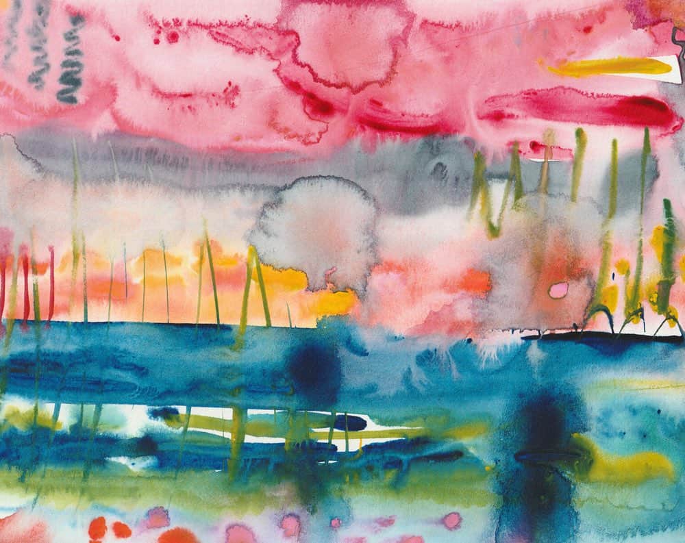 Boojilのインスタグラム：「drawing process " river of dreams "  pink and blue  #watercolor #playwithcolors」