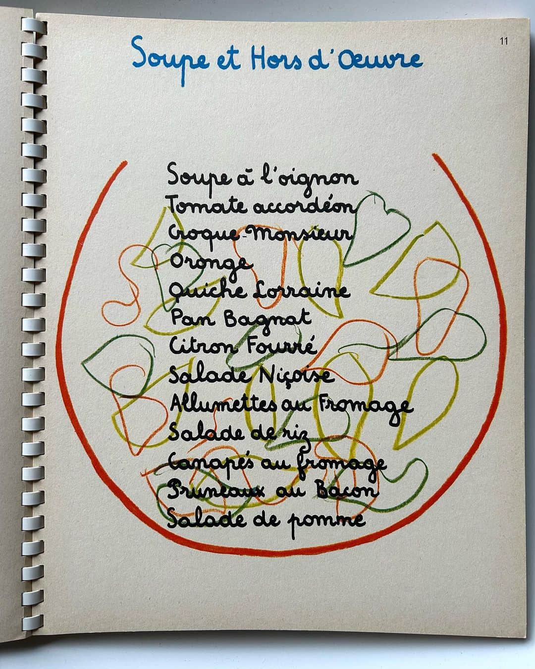 松浦弥太郎さんのインスタグラム写真 - (松浦弥太郎Instagram)「古本屋をやっていて良かったなあと思うのは、はるか昔にこんなすてきな本があったんだという出会いに満ちていること。ミッシェル・オリヴィエのLA CUISINEはそんな一冊。子どものための楽しい料理絵本。友人であるコクトーの手書きの序文。リング式というかファィル式の製本もいい。この本は今でもハードカバー版で手に入るけれど、クリームかかった素朴で厚い紙、リトグラフのような味のある印刷、この大判の製本でないと魅力が伝わりません。僕の持っているのは60年前、1963年の初版。そこにあるだけで料理ってこんなに楽しいんだと思える名著ですね。こんなに長く愛されている本ってしあわせです。自炊とか料理が簡略化される時代だけど、見たり読んだりするだけでもワクワクドキドキするこういう料理本を僕も作りたい。ヤタロウズグラノーラの手書きロゴはこの本の影響です。#micheloliver #lacuisine #料理は楽しい #赤ちゃんがコック帽をかぶっている」9月9日 13時10分 - yatarom