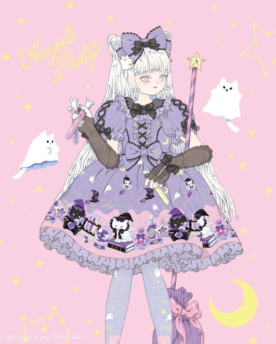 今井キラのインスタグラム：「Angelic Pretty「Magical Milk Cats」ポストカードのイラストを担当させて頂きました🐈‍⬛ ⁡ ⁡ ⁡ #angelicpretty #ロリータファッション #ロリータ」