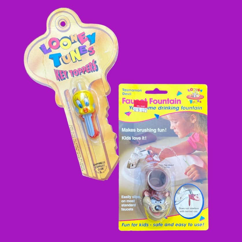 のインスタグラム：「vintage Looney Tunes KeyToppers & Faucet Fountain 入荷しました🐤🐻  タズマニアン・デビルのFaucet Fountainは蛇口につけると2通り水の出方があります💥 蛇口も可愛くなり、歯磨きも楽しくなると思います⭐️⭐️⭐️」
