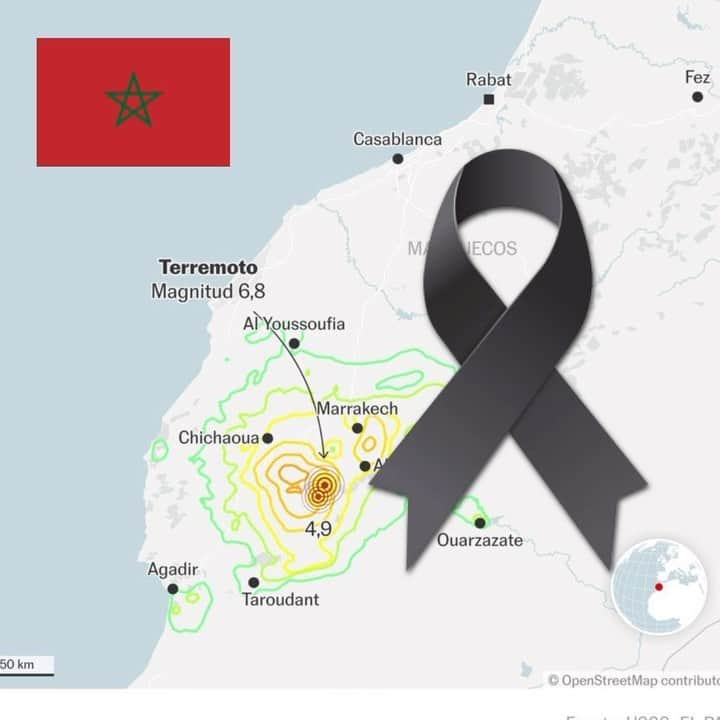 アントニオ・バンデラスのインスタグラム：「Un abrazo solidario a todo el pueblo marroquí tras el terremoto que ha sufrido el país. Condolencias a los familiares de las victimas y ánimo para recuperar el pulso de la vida. 🙏🇲🇦  #marruecos #terremoto #sismo #morocco #earthquake」