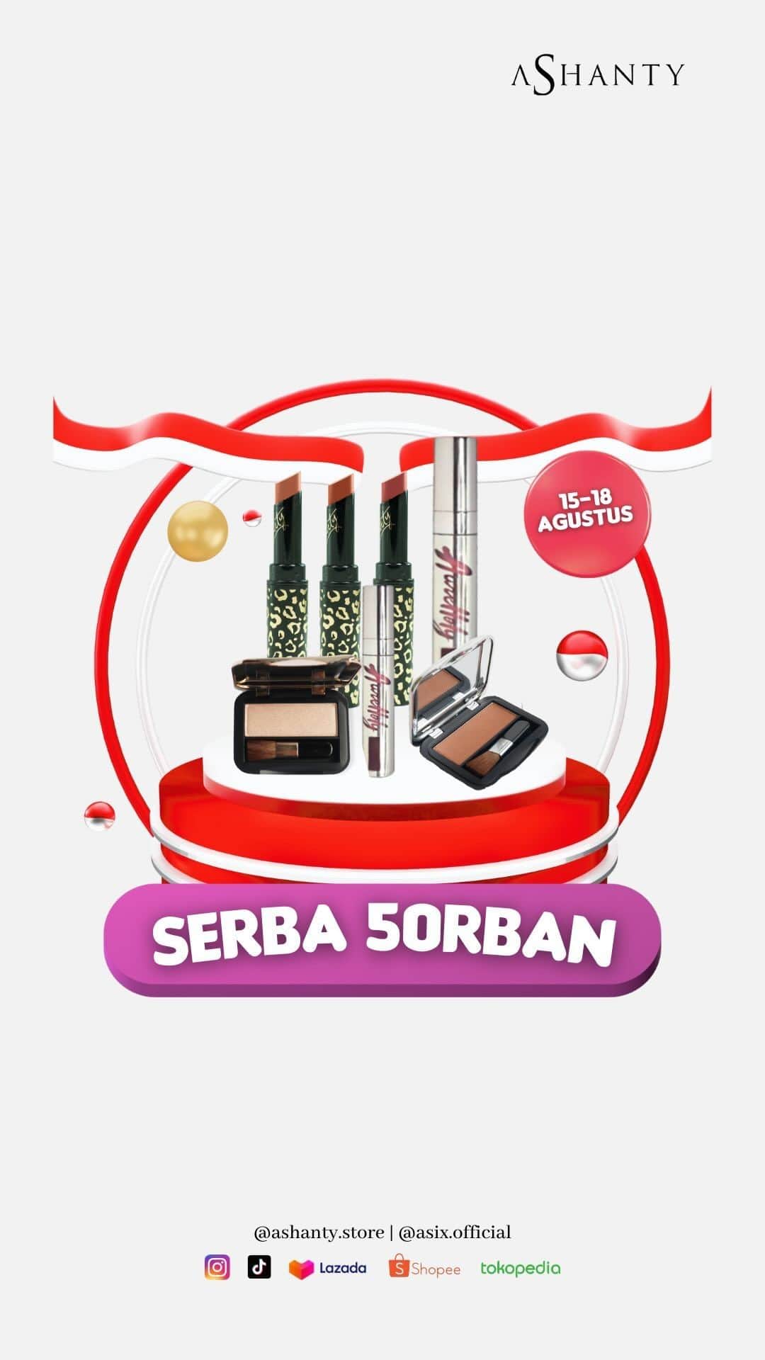 ASHANTY BEAUTY CREAM OFFICIALのインスタグラム：「SALE PHK (PROMO HARI KEMERDEKAAN)🇮🇩  Hai Ladies, hanya dengan 50K kamu sudah bisa dapetin berbagai macam produk ASHANTY Kosmetik, Loh! Segera dapatkan produk favoritmu sekarang juga sebelum kehabisan !!  Untuk info & pemesanan bisa langsung klik link di bio ya ladies 😻💖  #ashantycosmetics #ashanty_ash #cosmetics #cosmetic #makeuptutorial #rekomendasimakeup #makeuplover #lokalmakeup #makeupnatural #makeuplooks」