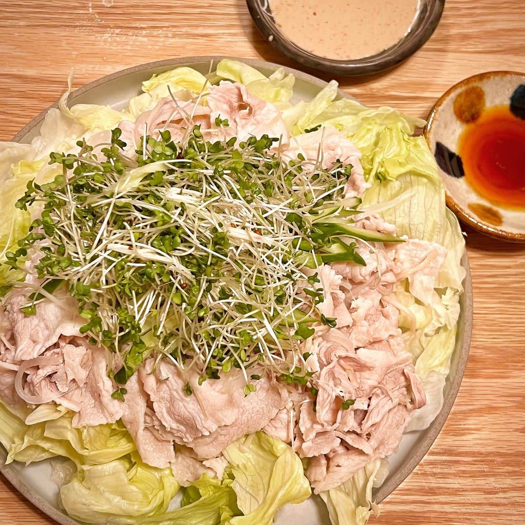 竹井亮介のインスタグラム：「2023年8月16日。 豚の冷しゃぶ。 #とっつぁん料理」