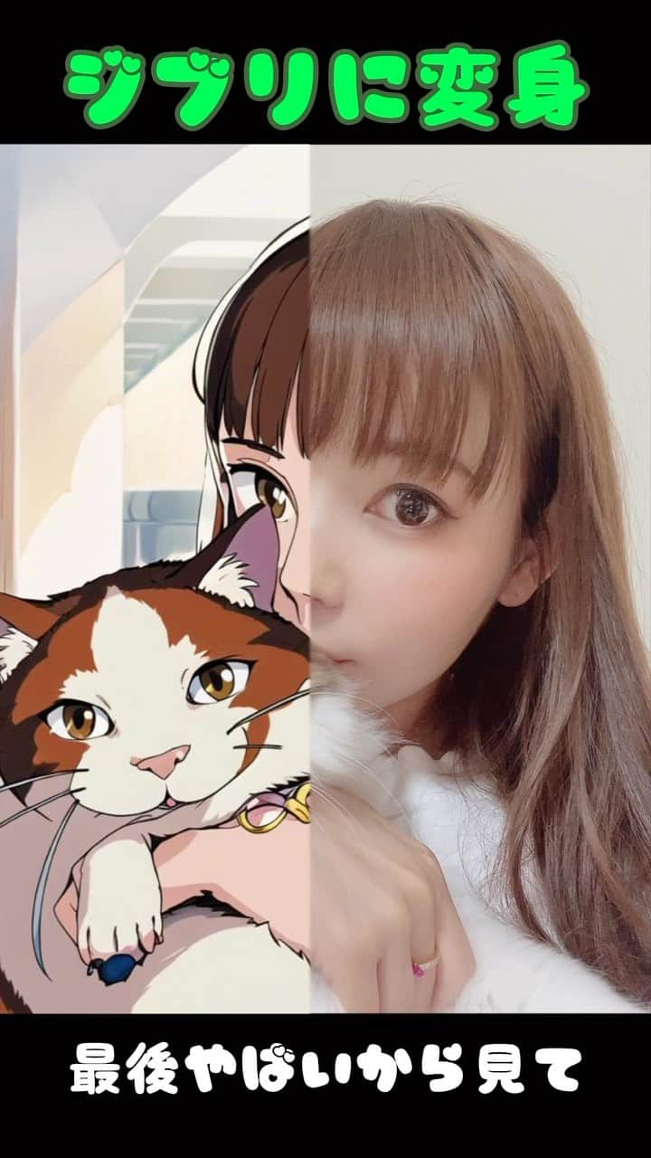 中川翔子のインスタグラム：「ジブリ風に変身しました🐱   #ジブリ  #変身  #ghibli  #猫  #ネコ  #cat  #中川翔子  #しょこたん」