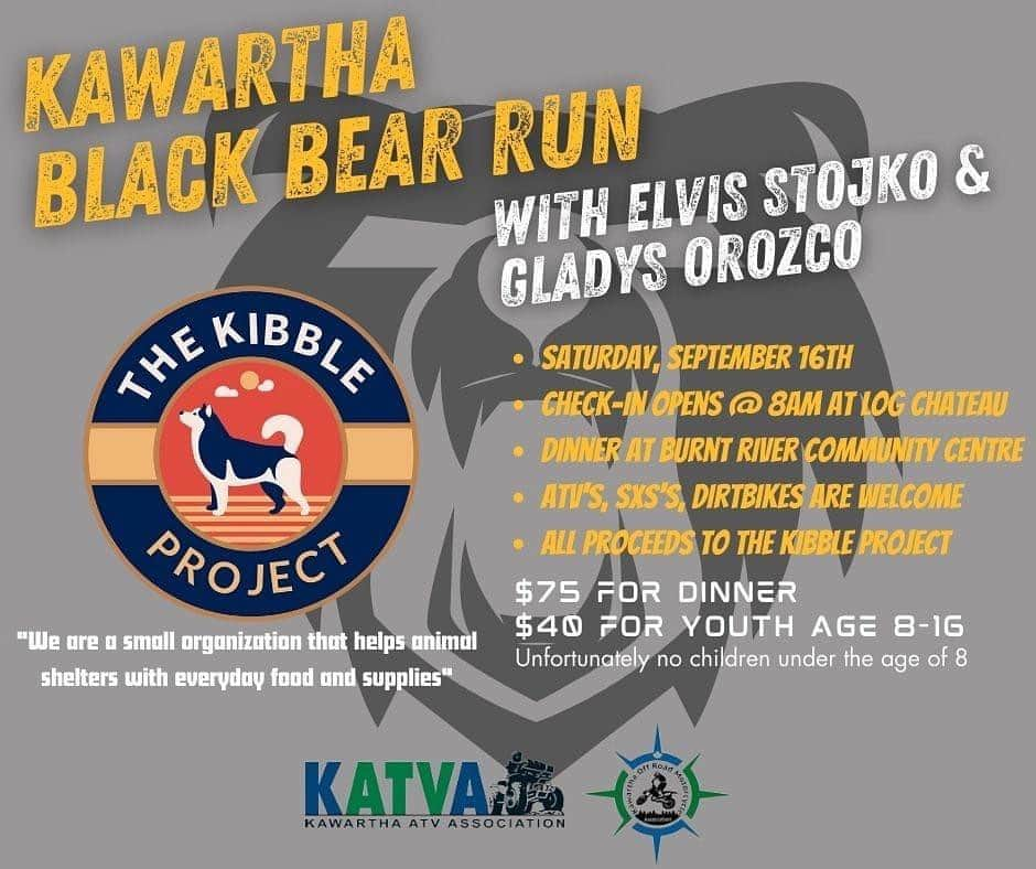 エルビス・ストイコのインスタグラム：「Do you want a chance to ride the @kawartha_atv trails with an Olympic medalist?  We have teamed up with Canada's own @elvistojko and professional figure skater and model @gladys_orozco to raise funds for their favourite cause, @thekibbleproject   Cost per person is $75 which includes dinner, $40 for youth aged 8 to 16. Unfortunately children under 8 cannot participate in the ride but can still be registered as a youth and join us for the dinner afterwards.  There will be lots draws for all to participate in and help raise funds and awareness for this amazing cause!  All proceeds from this event are going to help pet rescues, pet sanctuary's and other groups who are in need of food and supplies.  Registration is limited and closes September 6th, so don't delay. Follow this link to register for the event: https://kaa13.wildapricot.org/event-5363564」