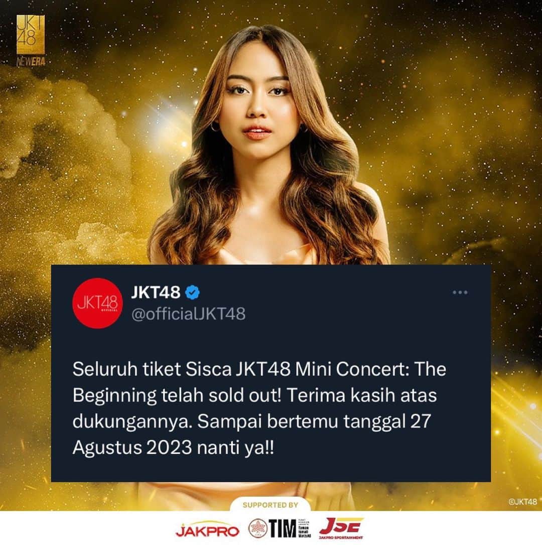 のインスタグラム：「Terima kasih Tuhan!!! BEYOND GRATEFUL! Terima kasih antusiasme nyaaaaa🥹💗 semuanyaaa jaga kesehatan dan sampai ketemu tanggal 27 Agustus nanti!!!!!! #SiscaJKT48TheBeginning」