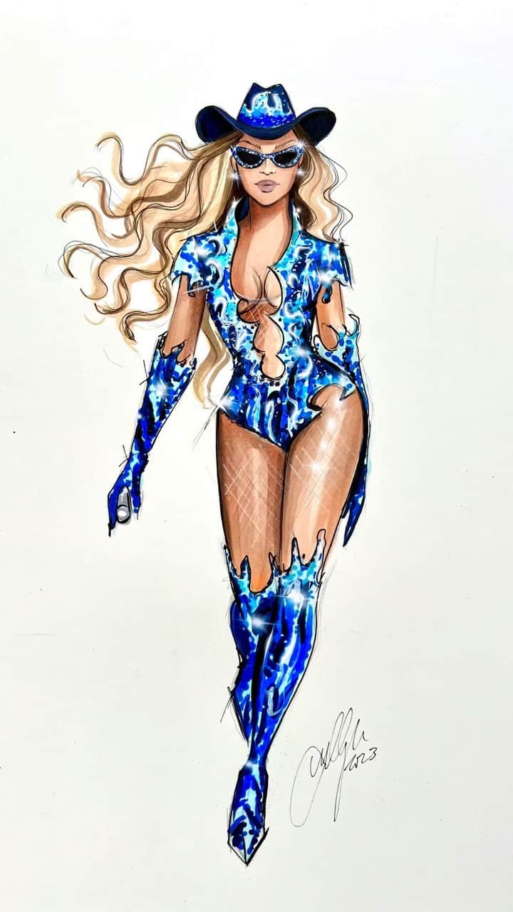 Holly Nicholsのインスタグラム：「Beyoncé in custom Roberto Cavallli, styled by @kjmoody #beyonce #renaissanceworldtour #beyhive #asmr #copic #fashionillustration」
