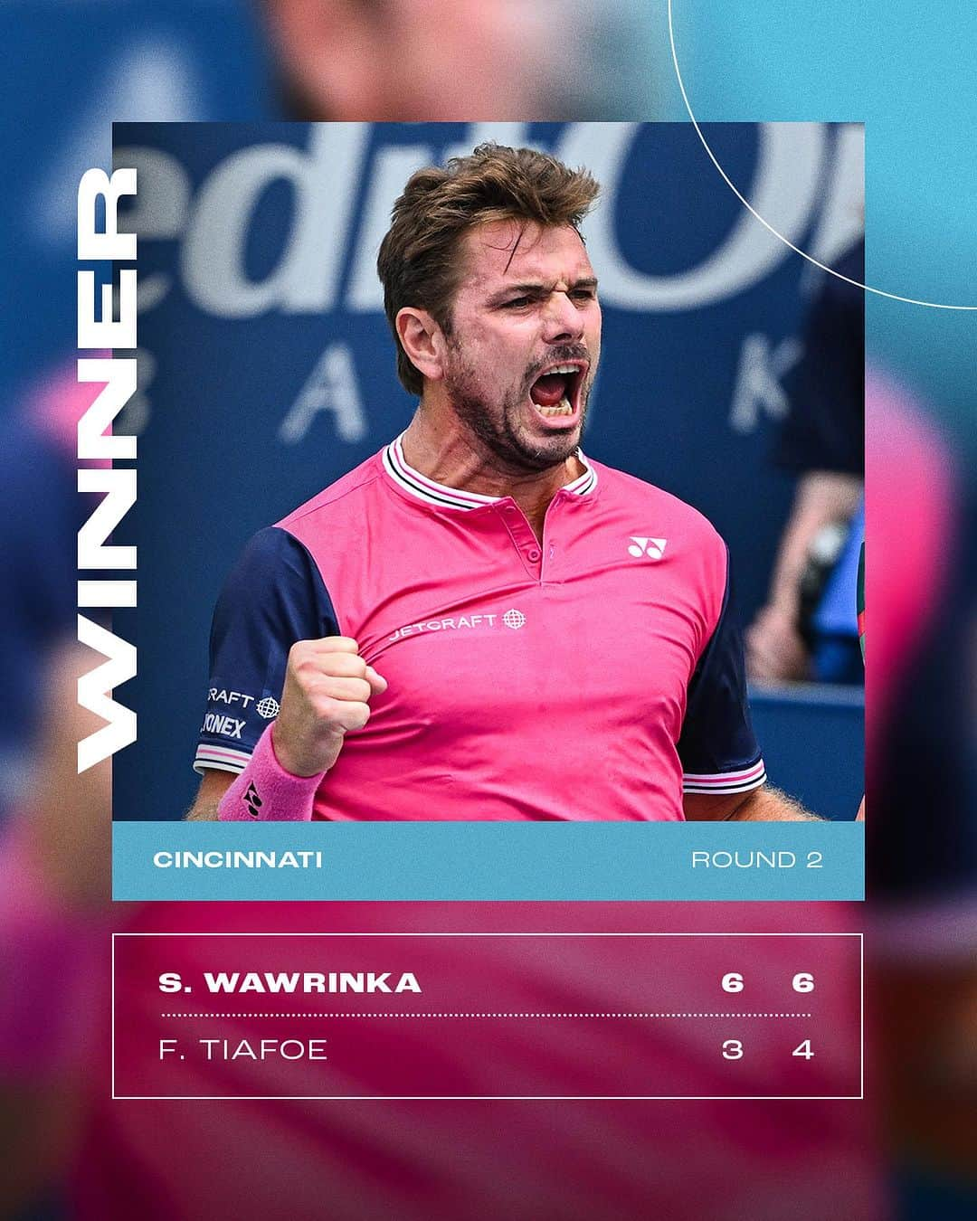 スタニスラス・ワウリンカのインスタグラム：「THERE’S NO STOPPING HIM 😤  @stanwawrinka85 takes out Frances Tiafoe 6-3 6-4 to advance tho the third round in Cincinnati! 🙌  @cincytennis | #CincyTennis」