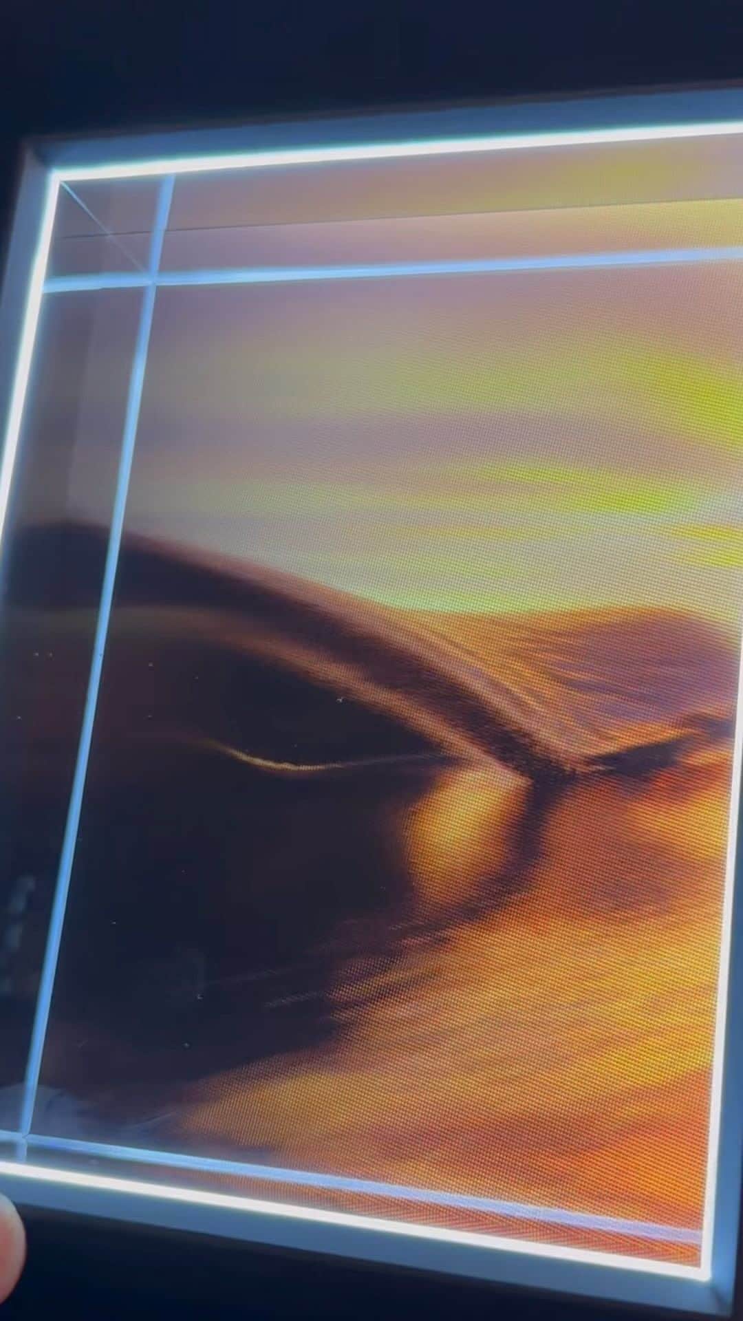 Robbie Crawfordのインスタグラム：「3D WITHOUT GLASSES! It blew my mind to make this three dimensional hologram of a @dreamphased wave … one thing that’s been frustrating me is that the 3D art I’ve been creating over the last several years couldn’t be seen with depth without getting people into headsets so to be able to share my art in 3D with people without the need of them putting on glasses or a headset will be really cool … even though a cell phone doesn’t really do it justice hopefully the shifting perspective gives you some idea of how crazy it looks in person… I’ll make an animated one soon but a 10 second animation requires 11,520 rendered frames so it’ll take a little while… lol」