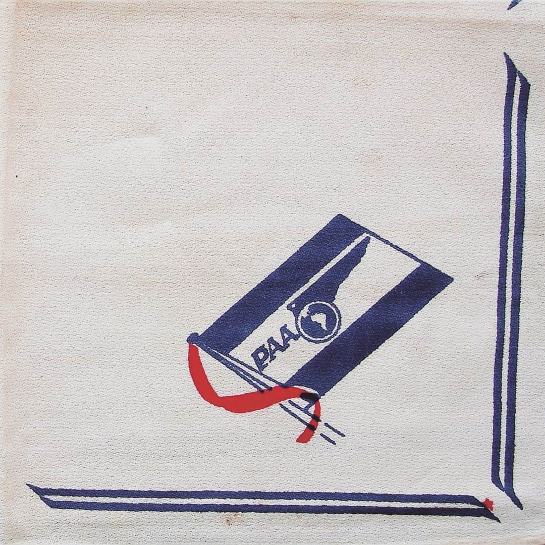 フィリップ・P・キーンのインスタグラム：「From my collection. Vintage cloth napkin. Circa 1940 . @pan.am.museum @panammech #vintage #service #napkin #linen #airline #catering #galley #dining #aviation」