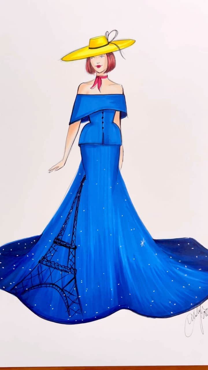Holly Nicholsのインスタグラム：「Turning my favorite children’s books into haute couture 💙 starting off with Madeline 💙 #childrensbookillustration #childrensbook #fashionillustration #asmr #copicmarkers #asmrsounds」
