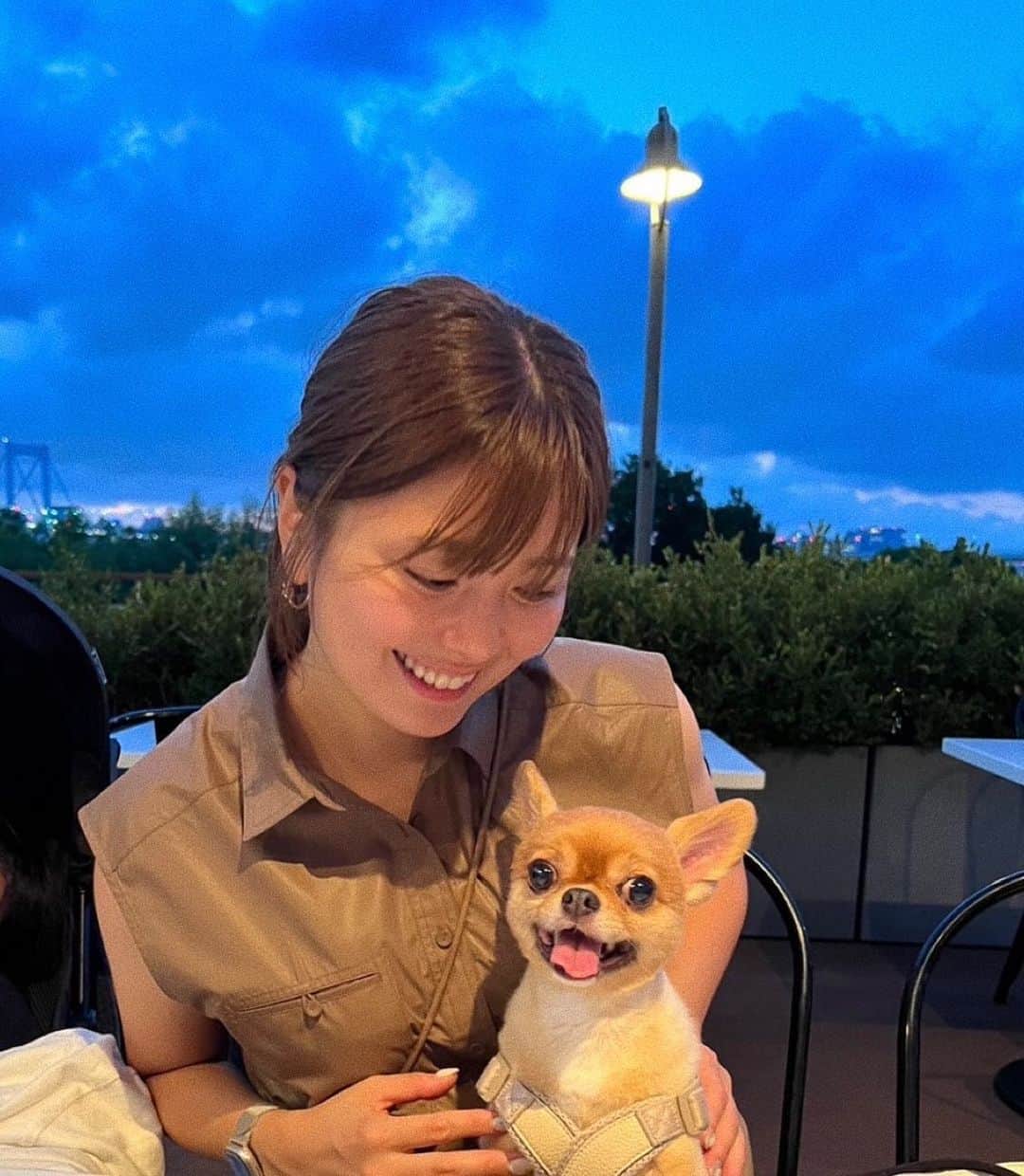 瀬戸サオリのインスタグラム：「🫶🏽🫶🏽愛🫶🏽🫶🏽  ティちゃんのお散歩で お台場に行って 息子のリクエストパンケーキ🥞 しばし爆睡だったので 束の間のティちゃんタイム🐕  #bills」