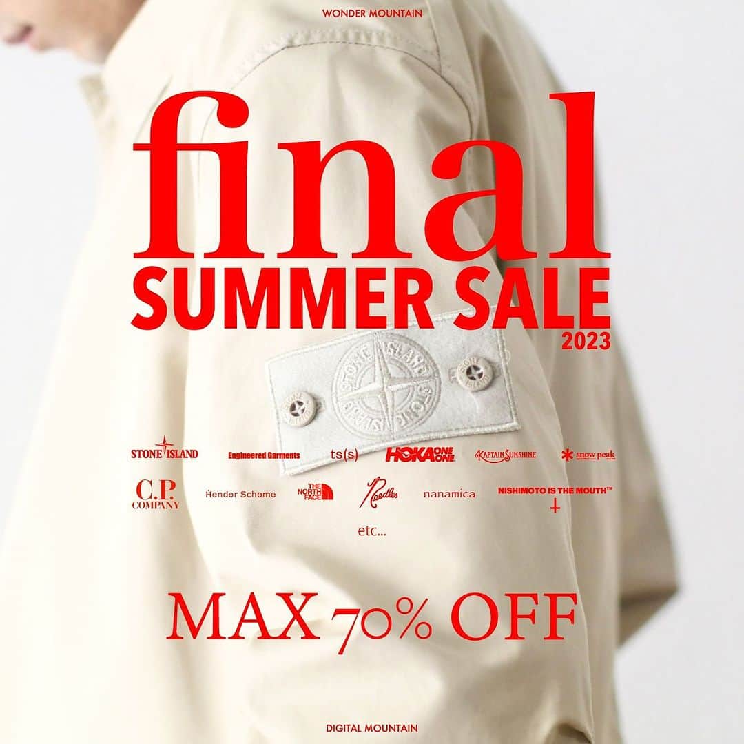 のインスタグラム：「【#2023_SUMMER_SALE】 最大70%OFF！！#FINAL_SUMMER_SALE開催です！ _ 〈online store / @digital_mountain〉 https://www.digital-mountain.net _ 【オンラインストア#DigitalMountain へのご注文】 *24時間受付 *14時までのご注文で即日発送 *1万円以上ご購入で送料無料 tel：084-973-8204 _ We can send your order overseas. Ordering procedure details can be found here. >>http://www.digital-mountain.net/html/page56.html  _ 実店舗：#WonderMountain  〒720-0043  広島県福山市船町2-23 JR 「#福山駅」より徒歩10分 #ワンダーマウンテン #japan #hiroshima #福山 #福山市 #尾道 #倉敷 #鞆の浦 近く _ WOMEN/GOODS： @hacbywondermountain _」