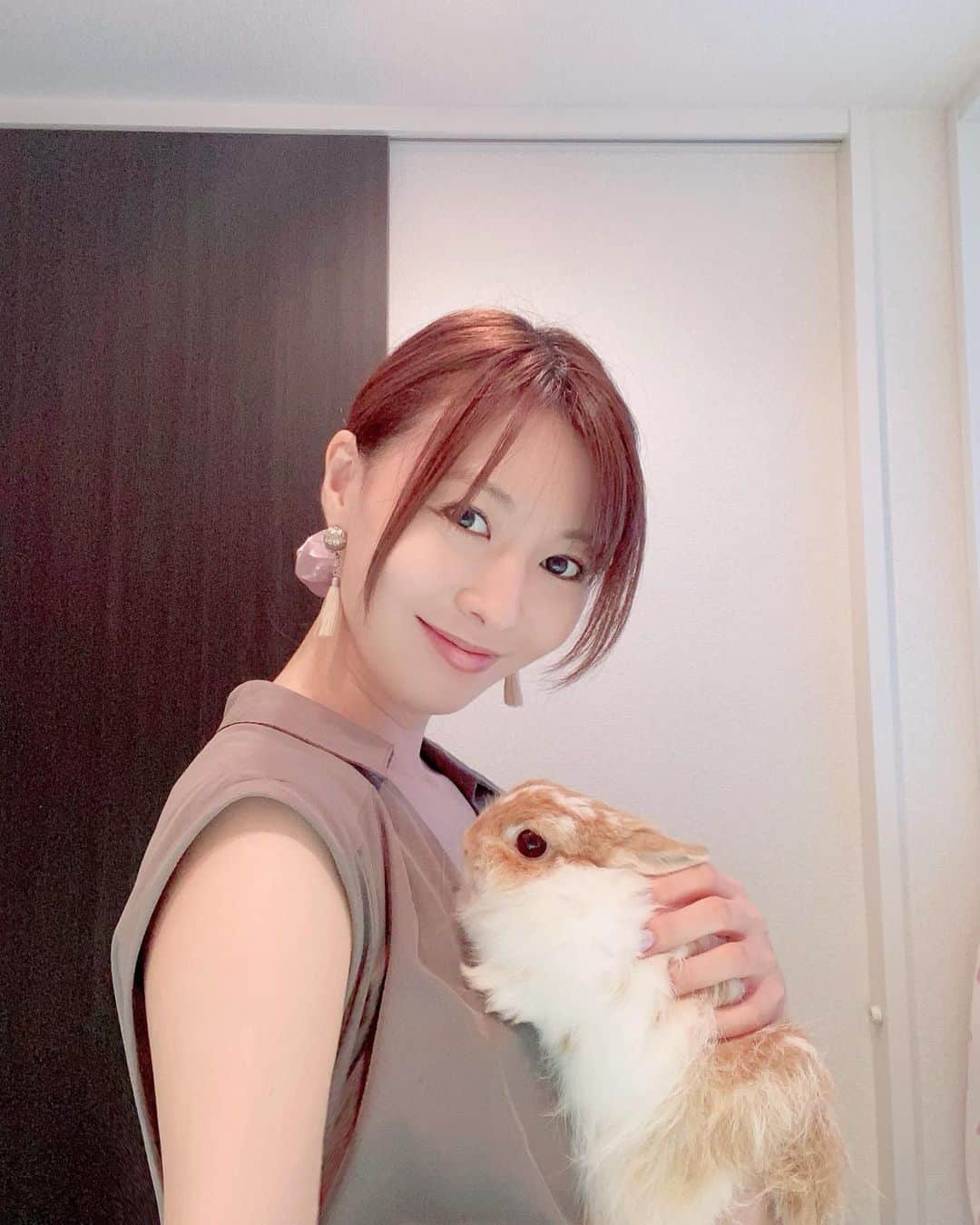 折井あゆみのインスタグラム：「皆さん、お盆休みは楽しめましたか？  私はうさぎの茶々が体調を崩してしまい、ご飯が食べられなくなりとても心配な日々が続いていましたが、 ようやくご飯を食べてくれるようになりました😭✨  夜も心配だったので、私もリビングのソファーで寝て様子を見ていましたが、お医者さんにいただいた飲み薬で、みるみる回復しました🐰 ママは背中バキバキ😂  でもなんか…前より絆が深まった気がしています✨ 気のせいかな？w  あー良かった♡またいっぱい一緒に遊ぶぞー🐰💕  #うさぎのいる暮らし #うさぎと暮らす #うさぎのいる生活 #うさぎ好きさんと繋がりたい  #ネザーランドドワーフ  #ネザーランドドワーフ女の子  #うさんぽ  #rabbit #rabbitlife #rabistagram  #bunny #bunnylove #bunystagram  #折井あゆみ #声優」