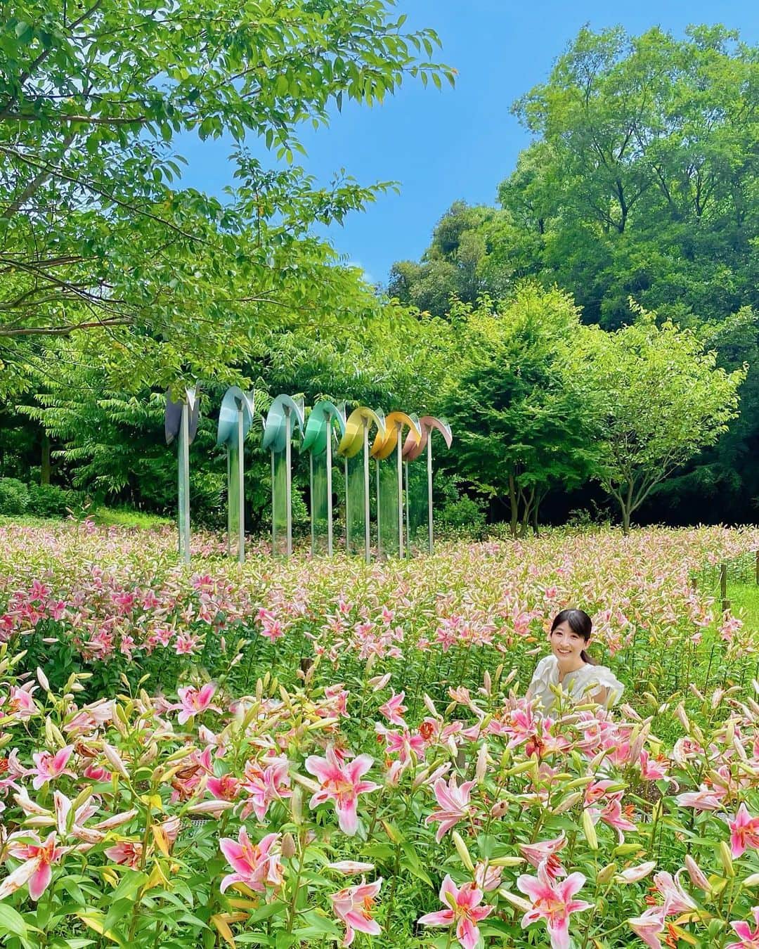 土屋香織のインスタグラム：「🌿神戸布引ハーブ園🪻𓂃*·⑅ @kobe_nunobiki_herb_gardens  こんなユリのお花畑初めてみた🥰 すごい景色💛🩷💛🩷 見晴らし最高だしとっても見応えあるハーブ園でした🌿 次はこの素敵なカフェでお茶したい🫖🌹✨ . 頂上までロープウェイで登ったけど🚡 歩いて登ってる人もいました！ なかなかきつい坂でここ走る格好で来てもよいかも🏃‍♀️ . . #神戸布引ハーブ園 #神戸布引ロープウェイ #神戸 #神戸観光 #神戸観光スポット #絶景 #絶景スポット #ユリ #百合 #お花畑 #お花 #ハーブ #かおvoyage #東京女子部 #タビジョ #retrip_nippon #tabifleeeeek #ツギノタビ #trip #tripcom #japan #japantravel #japantrip #japantravelphoto #関西旅行」