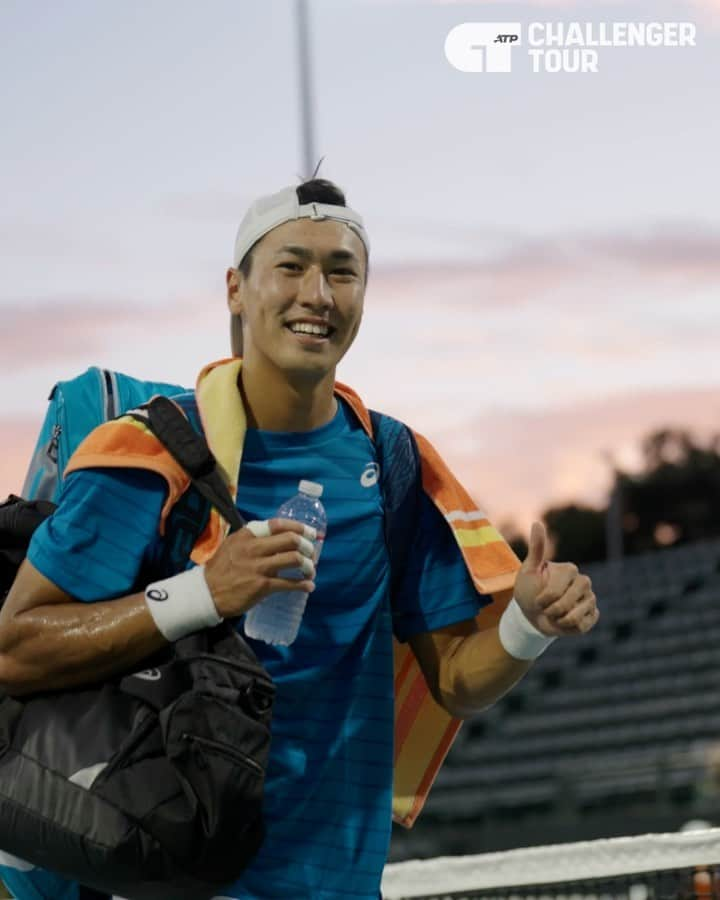 綿貫陽介のインスタグラム：「All Smiles in Stanford 😃  🇯🇵 @tennisuke412 delivers an impressive performance, defeating Moreno De Alboran in straight sets to reach the quarterfinals 💪  #ATPChallenger • @ggotennis ☀️」