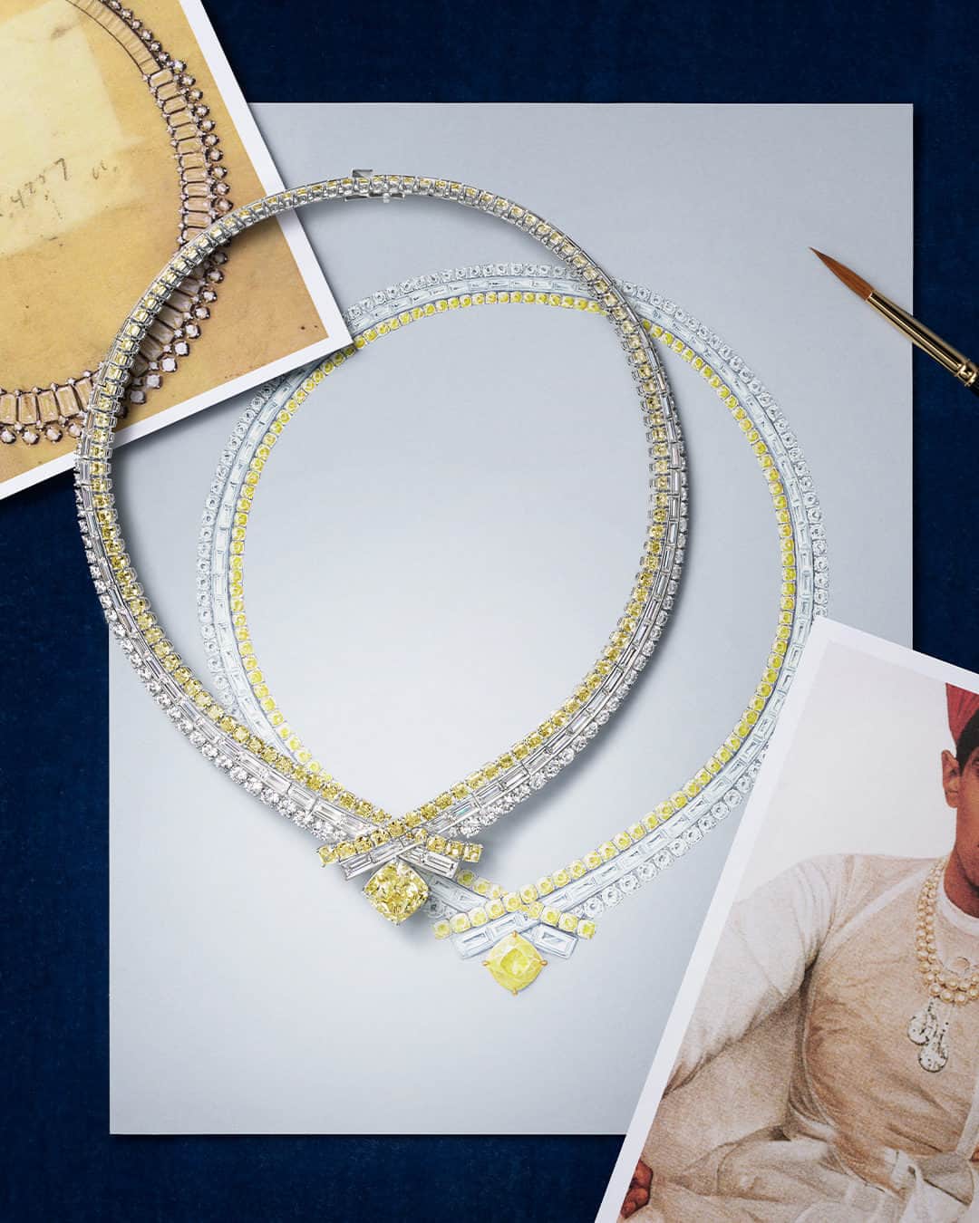 ハリー・ウィンストンのインスタグラム：「Once owned by a maharaja, the Indore Pears Necklace was purchased by Mr. Winston in 1946 and showcased in his “Court of Jewels” traveling exhibition. Inspired by the legendary jewel, the Marquess Necklace honors the House’s tradition of selecting the world’s most incredible stones and bringing their innate beauty to life. Explore the Royal Adornments collection—link in bio. #WinstonHighJewelry #HarryWinston」