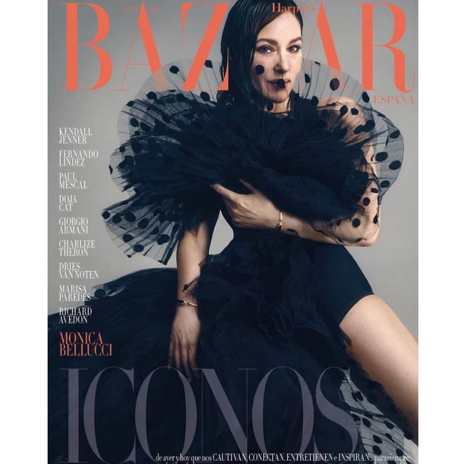 モニカ・ベルッチのインスタグラム：「❤️New Cover Story @harpersbazaares by @xavigordo  Editor in Chief @inmajimenezbazaar  Stylist @claudialaukamp  Dress @ninaricci @harris_reed  Jewellery @cartier Hair @johnnollet  Mua @letiziacarnevale  Text @albertopinteno  Production @beamvelasco @pietrofrizzi @mora.giordana  Image Agent @karinmodels_official   #monicabellucci#coverstory#harpersbazaar#españa#september#issue#photographer#xavigordo#imageagent#karinmodels#bracelet#cartier」