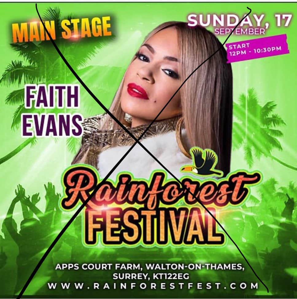 フェイス・エヴァンスのインスタグラム：「Apologies to my UK #Faithfuls .. I will not be performing at Rainforest Festival .. can’t wait to see y’all soon!」