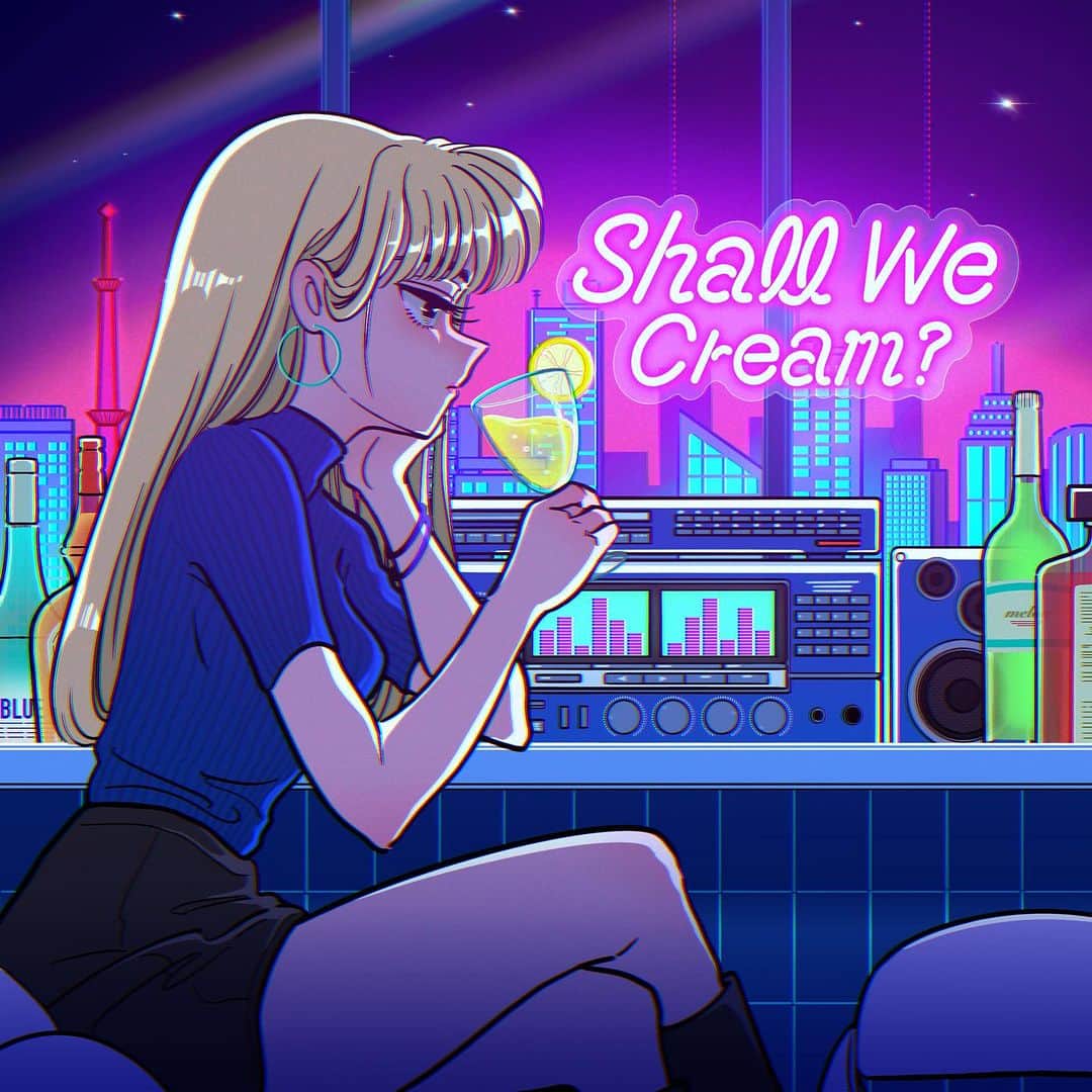 佐藤なつみのインスタグラム：「🍸お知らせ🍸  【Poppin'Niht】 〜90年代の輝きをもう一度〜  プロジェクト第一弾MVのアートワーク・ gifアニメーションを担当させて頂きました🎵✨  是非YouTubeでご覧下さい💜 https://youtu.be/QGu6WSU2Imk  #PoppinNight #ポピナイ  #エモい #illustration #illustrator #art #90s  #イラスト#オリジナル #citypop #女の子イラスト #ガールズイラスト #イラストレーター」