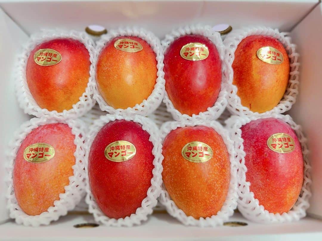 秋山希望のインスタグラム：「. 〜沖縄からの贈り物〜  今年もマンゴーを頂きました🥭  こんなに沢山幸せです 食べるの楽しみ😋 沖縄行きたいよー☀️  毎年ありがとうございます✨  #贈り物 #沖縄県産 #マンゴー #甘くて美味しい」