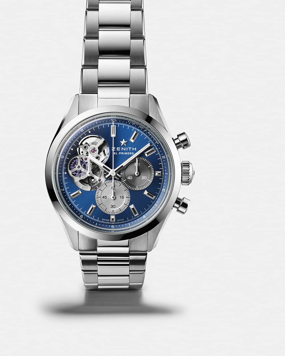 ゼニスのインスタグラム：「#ChronomasterOpen: Open where it's most animate. The Chronomaster Open Boutique Edition, further distinguished by its metallic blue dial.」