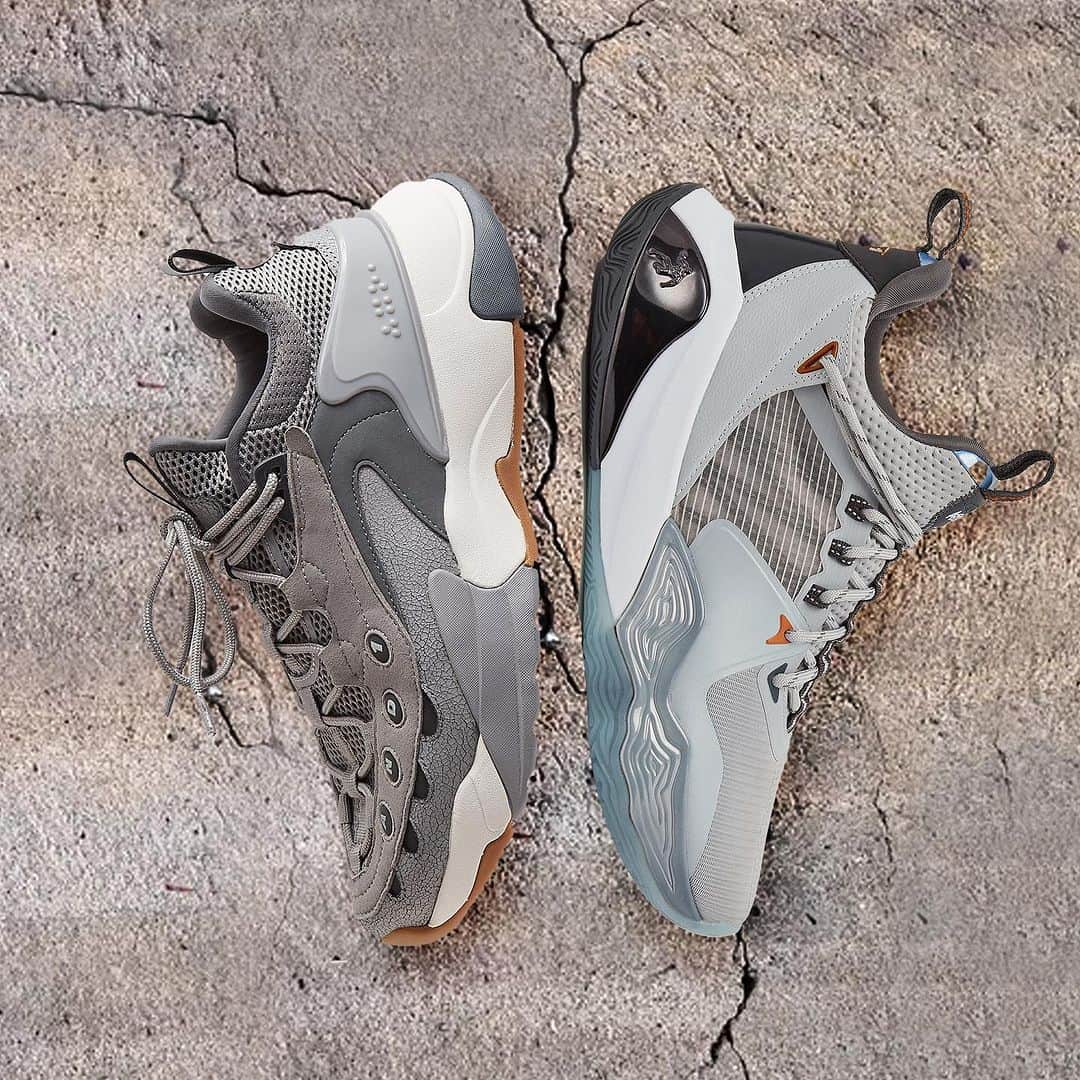 アンドワンのインスタグラム：「𝕮𝖔𝖓𝖈𝖗𝖊𝖙𝖊⚠️🪨🗿​ Marauders VS Attacks​ Off the court VS on the court  New Concrete colorways available now🖇️  #and1 #and1life #and1basketball #and1marauder #and1attacks」