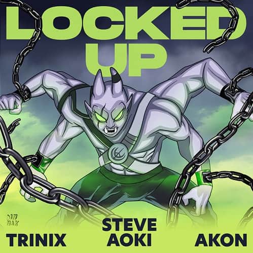 エイコンのインスタグラム：「#lockedup 🔥🔥 @steveaoki @trinixmusic #newmusic #outnow‼️ link in bio」