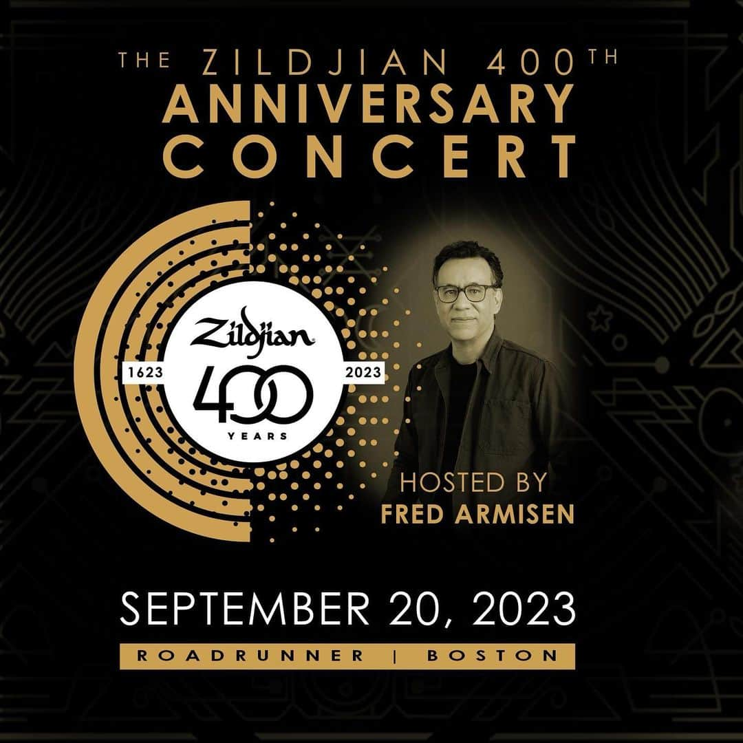 フレッド・アーミセンのインスタグラム：「@zildjiancompany 400th anniversary! I’m going to try to lead a one hour, all-star cymbals only jam at the end of the show. No drums!」