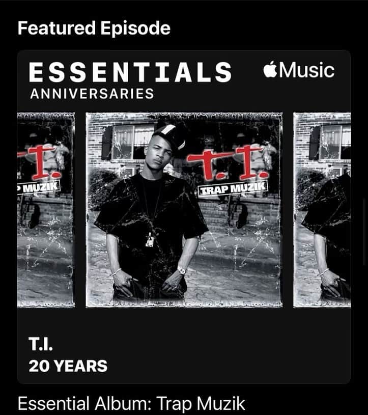T.I.のインスタグラム：「🎶 20 years of Blood Sweat & Tears🔥🔥! Cheers to the dreams of the unforeseen...🍾 Special Thank You to all the amazing people who contributed to creating this project & The passionate geniuses at Grand Hustle & Atlantic Recs 20 yrs ago that enabled me to push this product to the masses #TrapMuzik an album that defined an era & Introduced the "dopest" genre ever to the world 🙌🎉 #AtlantaLegend #LegendsNeverDie #TrapMuzik20 @applemusic @oldmanebro @lowkeyuhtn」