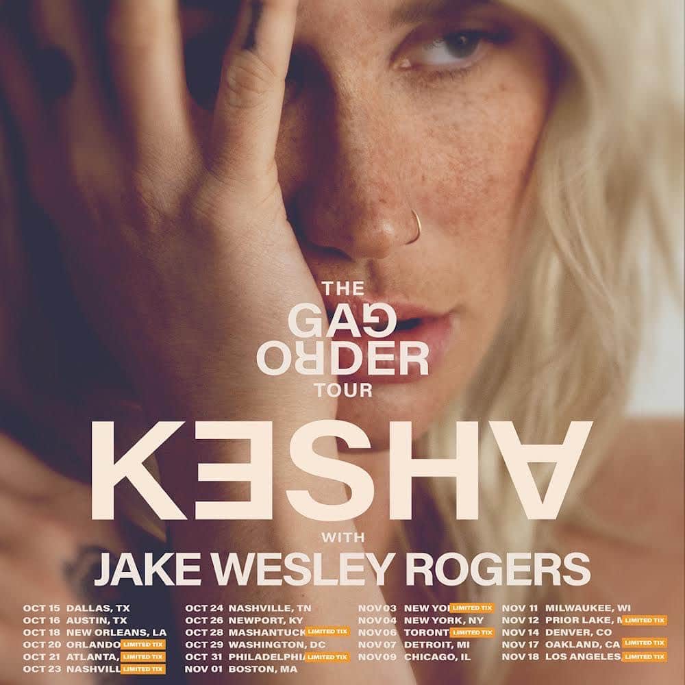 ケシャのインスタグラム：「TOUR IS SO CLOSE. I cannot wait to share this experience with y’all!!. Make sure you’re set before it’s too late because tickets are running low !! Tag who you’re bringing…. Soooo I’m tagging @jakewesleyrogers #gagordertour ⚡️」