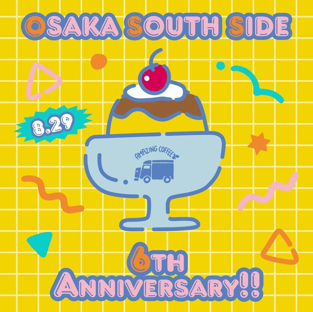 のインスタグラム：「. 🍮OSAKA SOUTH SIDE 6th Anniversary 👾  8月29日にOSAKA SOUTH SIDEは6周年を迎えます✨  今年のテーマは「ニュートロ」⭐️ どこか懐かしくも新しい！そんな楽しいグッズやドリンクをご用意しております🫶  6周年にむけて8月26日からOSAKA  SOUTH SIDEへご来店の皆さま、OLINE限定でステッカーをプレゼント🎁(^o^)v  グッズやドリンクの詳細は後日解禁いたします！みなさまお楽しみに‥🤭🍮  ※ステッカープレゼントは無くなり次第配布終了となります  #AMAZINGCOFFEE #AMeCO #アメコ #Coffee #大阪#OSAKASOUTHSIDE #大阪カフェ #南堀江カフェ #堀江力 フェ#Cafe#レトロ #ニュートロ#ニューレトロ#懐かしい#喫茶店#レトロポップ#プリン#6thAnniversary#Anniversary #6周年#saveyourneighbor」