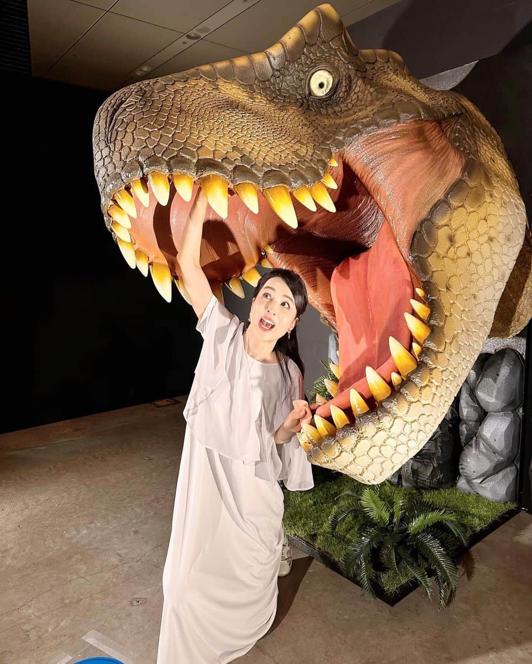 大桃美代子さんのインスタグラム写真 - (大桃美代子Instagram)「恐竜に食べられる〜。  ティラノサウル、トリケラトプス、  ティンキーダイナソーが動いてる。  夏休みの最後に、「超恐竜島NIGATA 2023」に行ってきました。  UX開局４０周年❎朱鷺メッセ開業２０周年で開催中の  恐竜展。  ファミリーが多くて、男の子が元気で、  走り回って、本当にかわいい。  「こんな生き物が地球にいたなんて、、、」と想像するけど  信じられない。  恐竜は、夢とロマンだけれど、  過去の地球の生き物変遷でもあるわけで、、、  人間が地球に今ある理由の根源でもある。  「強いものが生き残れだのではない。変化に対応できたものが  残ったのだ」と。  恐竜の方が大きいし、強いだろう。  しかし、気候変動や天変地異に対応できたのは  人間の祖先だったのだ。  現代も温暖化の気候変動が激症化して  地球の変化に対応できるのか？  問いかけられているのだと思うと、  この超恐竜島 NIGATA 2023、  朱鷺メッセに行ってみてくださいね。  ８月２０日まで。（明日までジャン！）  そしてお隣の  新潟万代島美術館で開催中の  「ヨシタケ展かもしれない」も！おすすめ。  子供から大人まで人気のヨシタケシンスケさんの展覧会。  壁いっぱいの小さなカードに、ヨシタケさんのスケッチがいっぱい。  クリエーターの頭の中が、  アイデアが生まれる瞬間を感じられる  展示になっています。  ヨシタケさんの言葉は、  ネガティブに寄り添った包まれたポジティブ。  「〜かもしれない」とオブラートに包んで、  「いいんだよ〜そのままで」と優しく頭を撫でてくれる。  子供より、大人が多いのです。  恐竜展とは年齢層が違うのです。  ボール投げをしたり、地獄の椅子があったり  体験型でもあるのですが、  会場でちょいちょい現れる「言葉」に癒されて  承認される感じです。  「もしもみらいに　なにか良くないことがおこっても  そのときあなたは　すっごくいいことを　おもいつくかもしれない」  「だから　たのしいことを　考えるれんしゅうをしようではありませんか！」  ネガティブには、ポジティブな種が潜んでる。  優しい風の時代っぽい。  新潟のイベントで  夏を満喫できました。  あ〜夏が終わるな〜。  ありがとう、２０２３夏。  癒されたい方は「ヨシタケかもしれない展」へ。  ９月２４日までです。  夏の思いで、積極的に作ってますか？  明日も元気に、生き切りましょう！  ありがとうございました。  #新潟 #朱鷺メッセ #超恐竜展NIGATA2023 #UX #niigata#新潟万代島美術館#夏休み＃SNS#OK」8月19日 21時02分 - miyoko_omomo