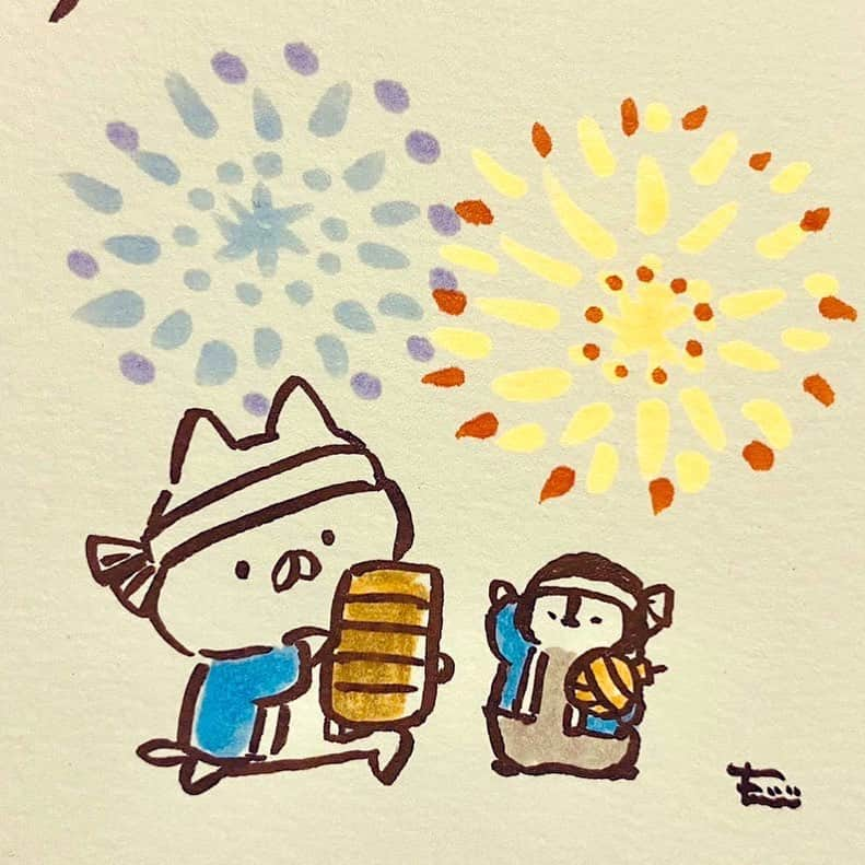 もじじさんのインスタグラム写真 - (もじじInstagram)「た〜ま〜や〜🎆  #ねこぺん日和#ねこぺん#ねこくん#ぺんちゃん#花火#nekopen#cat#penguin」8月19日 20時59分 - mojiji2014