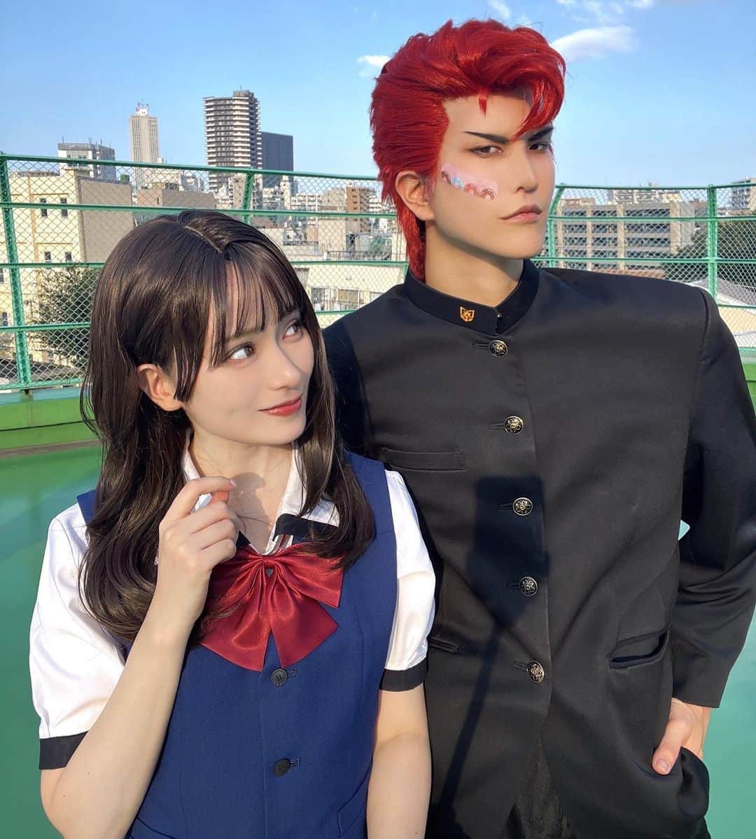 のインスタグラム：「晴子さんにばんそーこーを貼ってもらったのだ!!!!!!実質結婚!!!!!!結婚!!!!!!!!!!!!ガハハ!!!!!!  @yk3_69 @abel__photo   #cosplay #cosplayer #slamdunk #slamdunkcosplay #sakuragihanamichicosplay #akagiharukocosplay #コスプレ #スラムダンクコスプレ #桜木花道コスプレ」