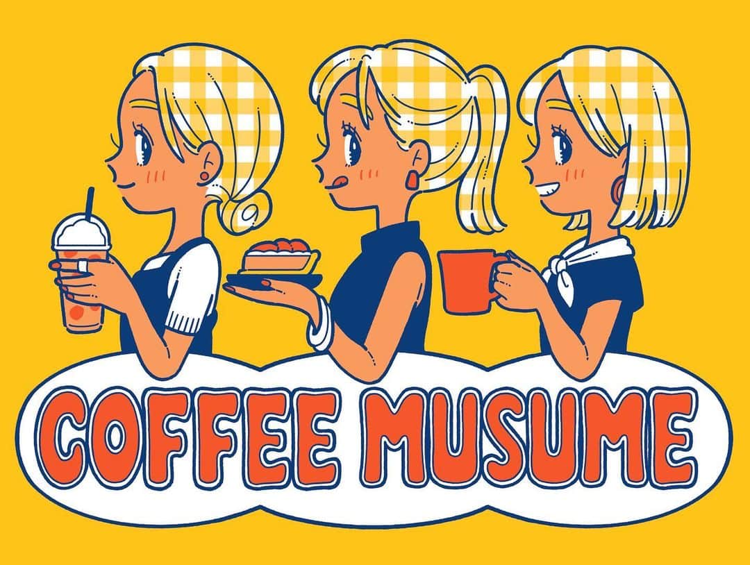 ヨシダナツミのインスタグラム：「※お仕事  長崎県 波佐見町にあるカフェ、 COFFEE MUSUME(コーヒームスメ)さんのグッズ用イラストを描かせていただきました！  @coffee__musume   イラストは２カラー、Tシャツのフロントプリントになります☕️  グッズの先行予約販売では全国発送もあるようなので、長崎の方も、そうでない方もぜひチェックしてみてください☺️  3姉妹でこだわりたっぷりのお店とをやられているので、いつかぜひ訪れてみたい…！  . #illustration #illustrator #art #drawing #絵 #イラスト」