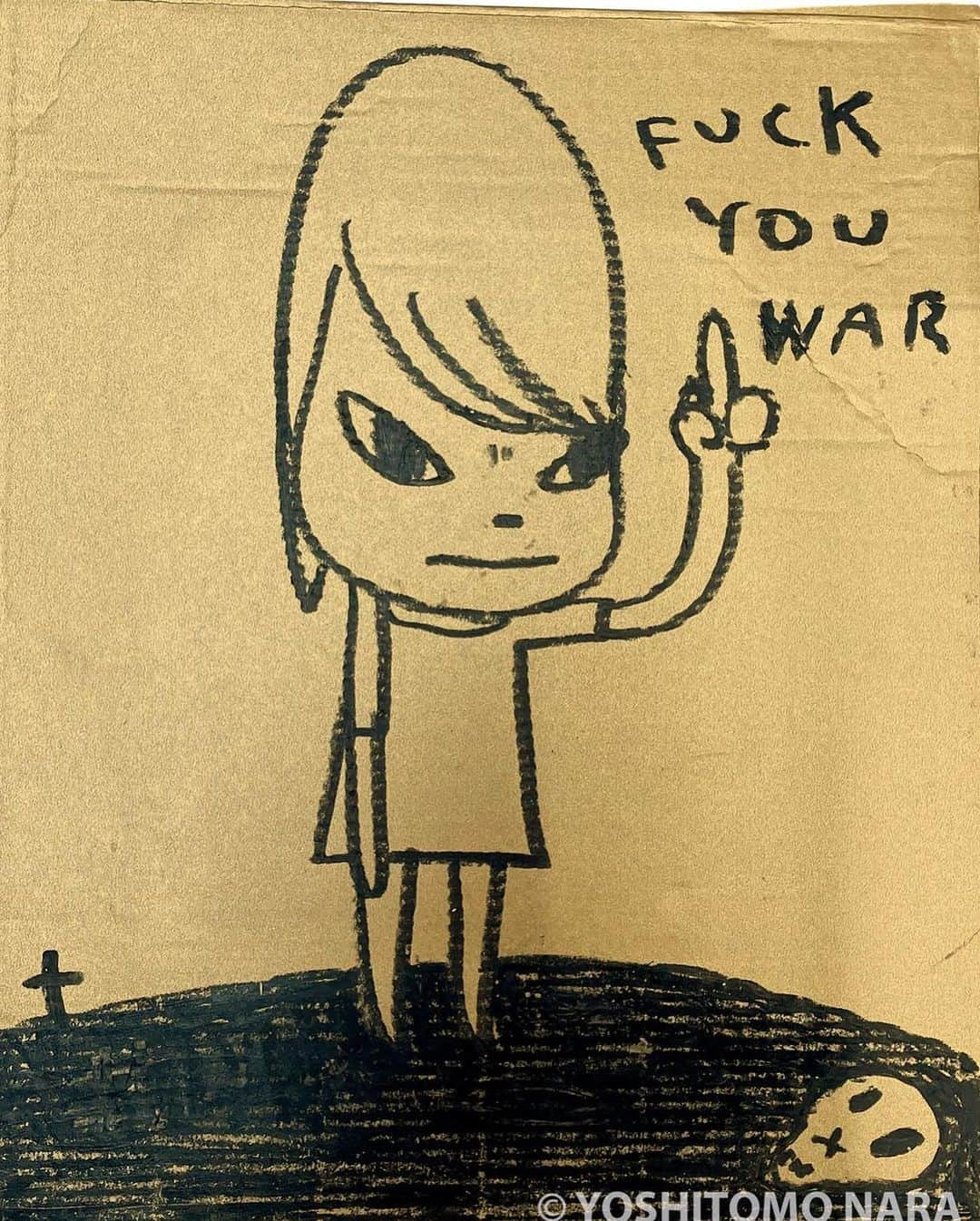 奈良美智さんのインスタグラム写真 - (奈良美智Instagram)「NO WAR ☮️ FUCK YOU WAR ANGRY PEACE GIRL THIS MACHINE KILLS FASCISTS  FROM THE BOMB SHELTER」8月20日 18時38分 - michinara3