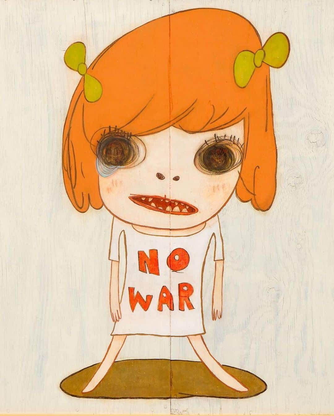 奈良美智のインスタグラム：「NO WAR ☮️ FUCK YOU WAR ANGRY PEACE GIRL THIS MACHINE KILLS FASCISTS  FROM THE BOMB SHELTER」