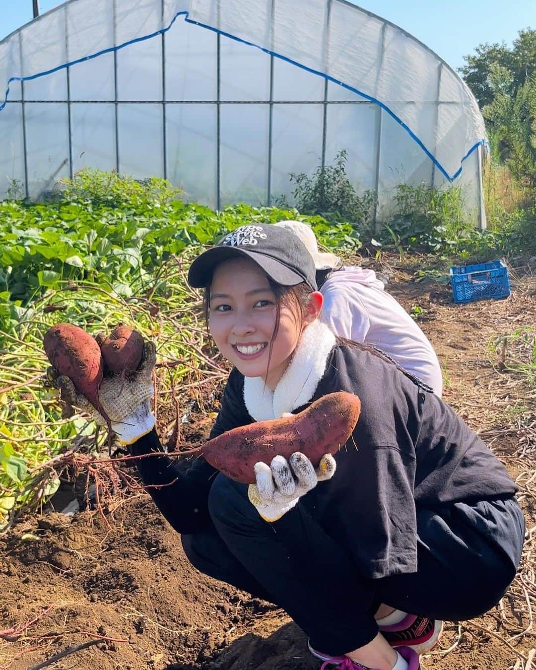 村山千夏のインスタグラム：「こんばんは。 都会から離れ、自然な場所で美味しい野菜を育てる体験をしてきました。 大きなスイカ🍉などご馳走様でした‼︎  Good evening. I have experienced growing delicious vegetables in a natural place away from the city. Thank you for the meal, such as a big watermelon 🍉!! ︎  #jk#ljk#jk3#05#05line#18歳#18yearsold#現役jk#女子高校生#女子高生 #ビニールハウス#ビニールハウス栽培 #自然#農家#農家体験 #fyp#foryoupage」