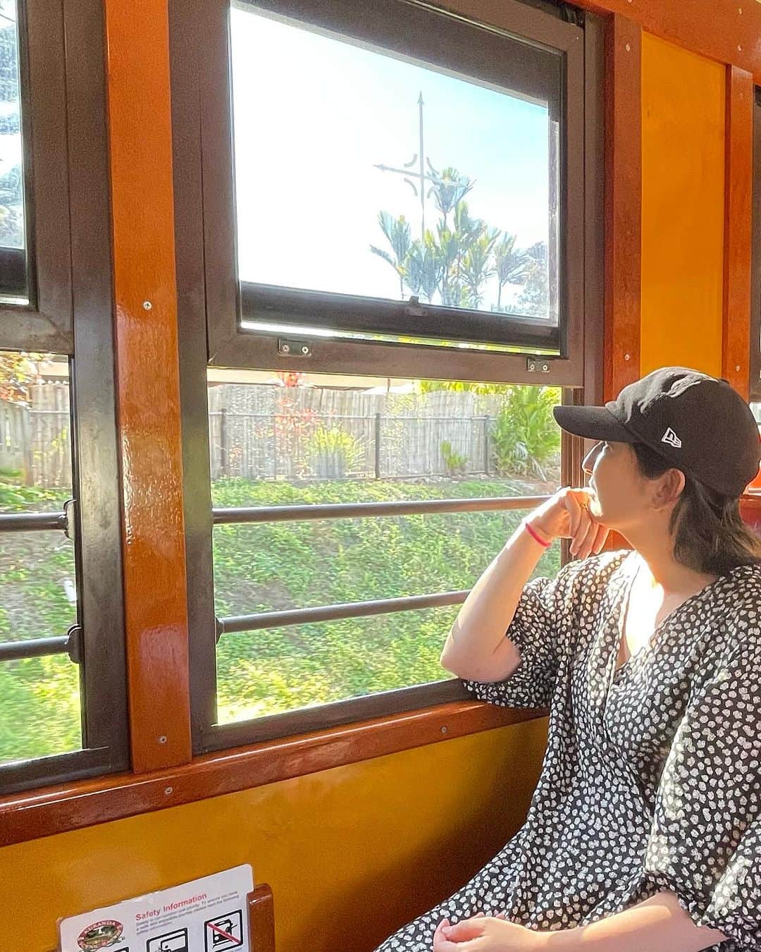 白木夏子さんのインスタグラム写真 - (白木夏子Instagram)「世界遺産であるクイーンズランド湿潤熱帯地域（熱帯雨林） を通るキュランダ鉄道。 テレビ番組「世界の車窓から」のオープニングを飾っていた、125年以上の歴史を持つ鉄道なのですが、あのオープニングの鉄道はてっきりヨーロッパの鉄道だと思っていたので驚きでした。 山の上のほうまで登るので、寒いだろうと思っていたら…暑い😵むしろケアンズ中心部よりも日差しが更に強くなってる。 終点のキュランダにはアボリジナルアートがところどころにあり、アボリジニの方々がディジュリドゥを道端で吹いていたり。 かつては鉱山採掘に使われていたこの鉄道、長い歴史を学びながらの旅になりました。また追ってVoicyでお話ししようかと思います🚃」8月20日 20時14分 - natsukoshiraki